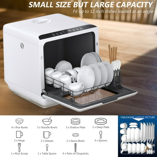 COSTWAY Lave-vaisselle de comptoir, lave-vaisselle intégré à 6 places avec  conservation de 72 h, fonction de séchage à l'air, contrôle tactile LED et