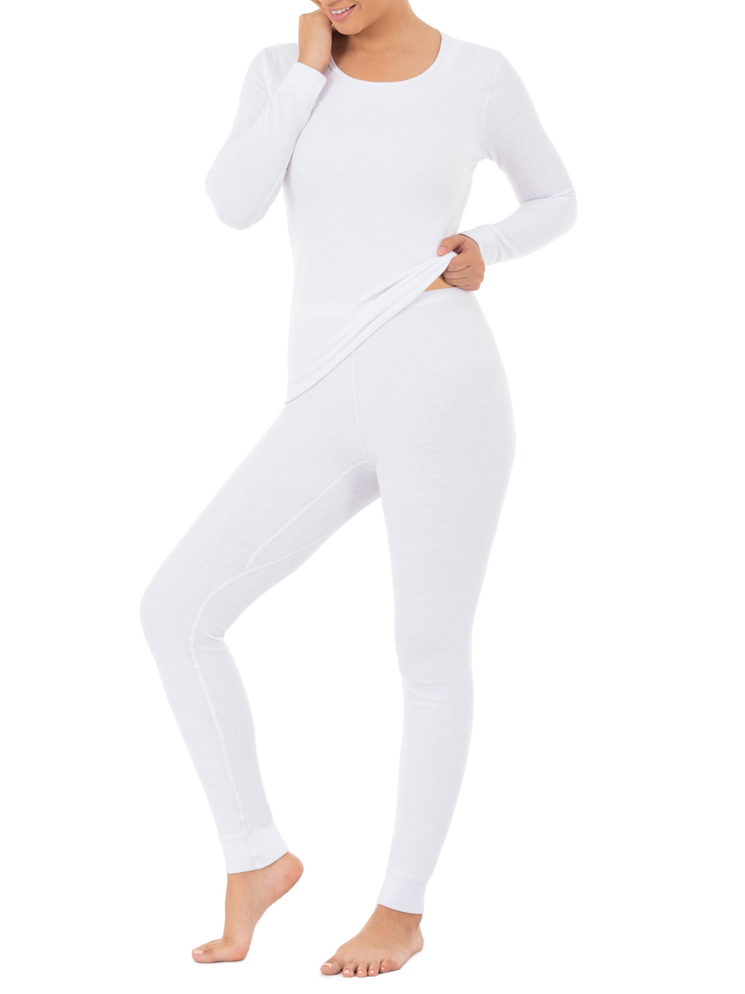 Fruit of the Loom Women's and Women's Plus Waffle Thermal Underwear Crew Sleep Top - 2 Pack