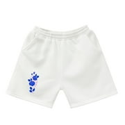 Womens Running Shorts Workout Elastic Waist Yoga Pants Sports Blue Prints Pants Shorts for Women White_007 One Size