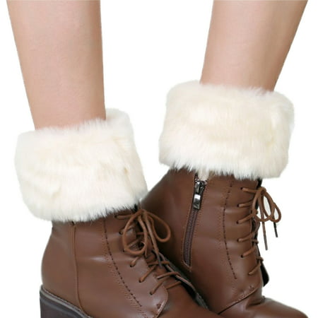 

YEUHTLL Women Crochet Knit Faux Fur Trim Leg Warmers Short Furry Fuzzy Leg Cuffs Foot Cover Leg Sleeve