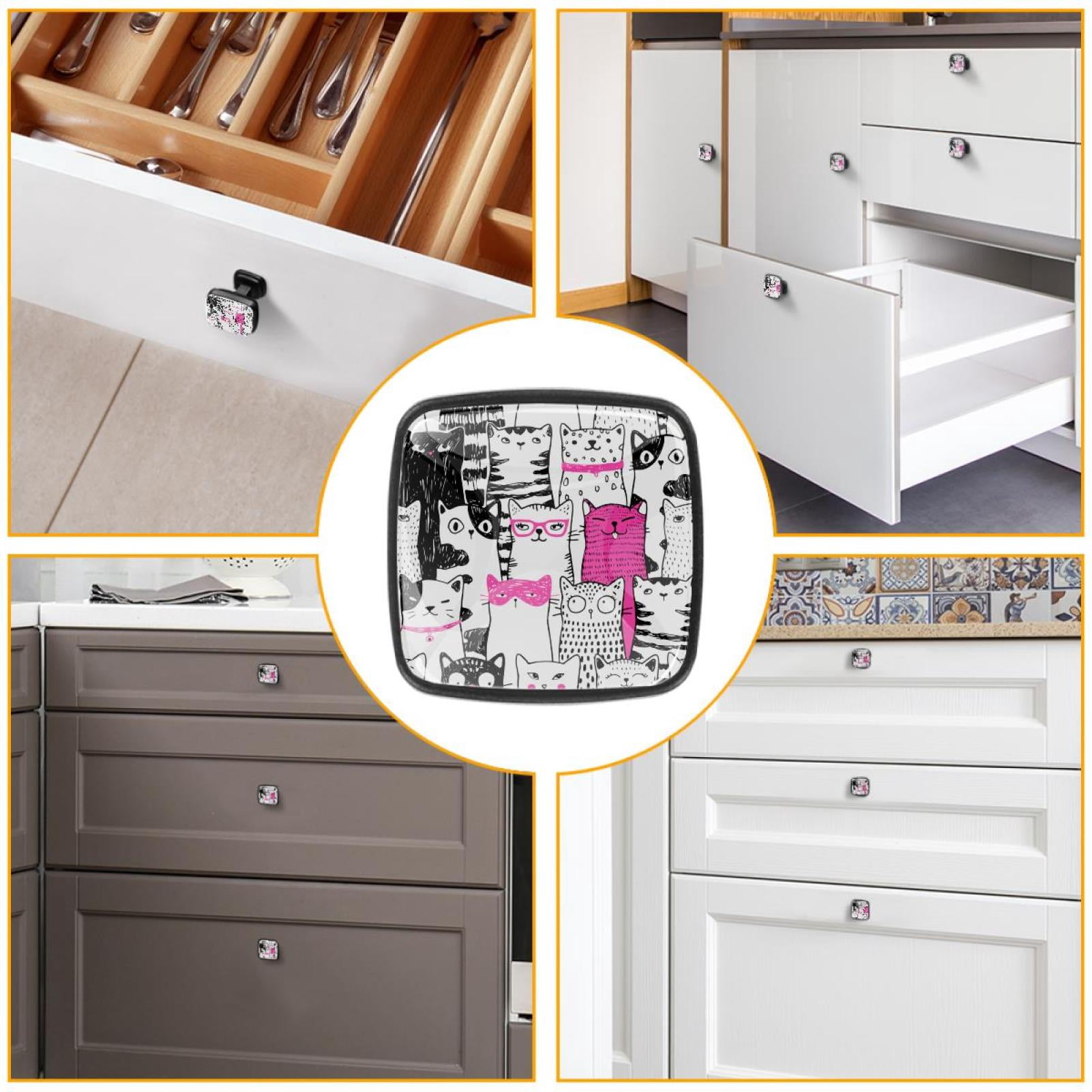 4 Pcs Cabinet Handle Drawer Pulls Cats Funny Kitty Knobs with Screws Square Furniture Office Cabinet Knob Decoration