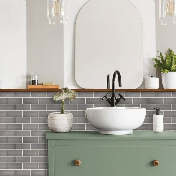 RoomMates TIL4985FLT Dark Stone Gray Faux StickTILES Peel and Stick Tile Backsplash