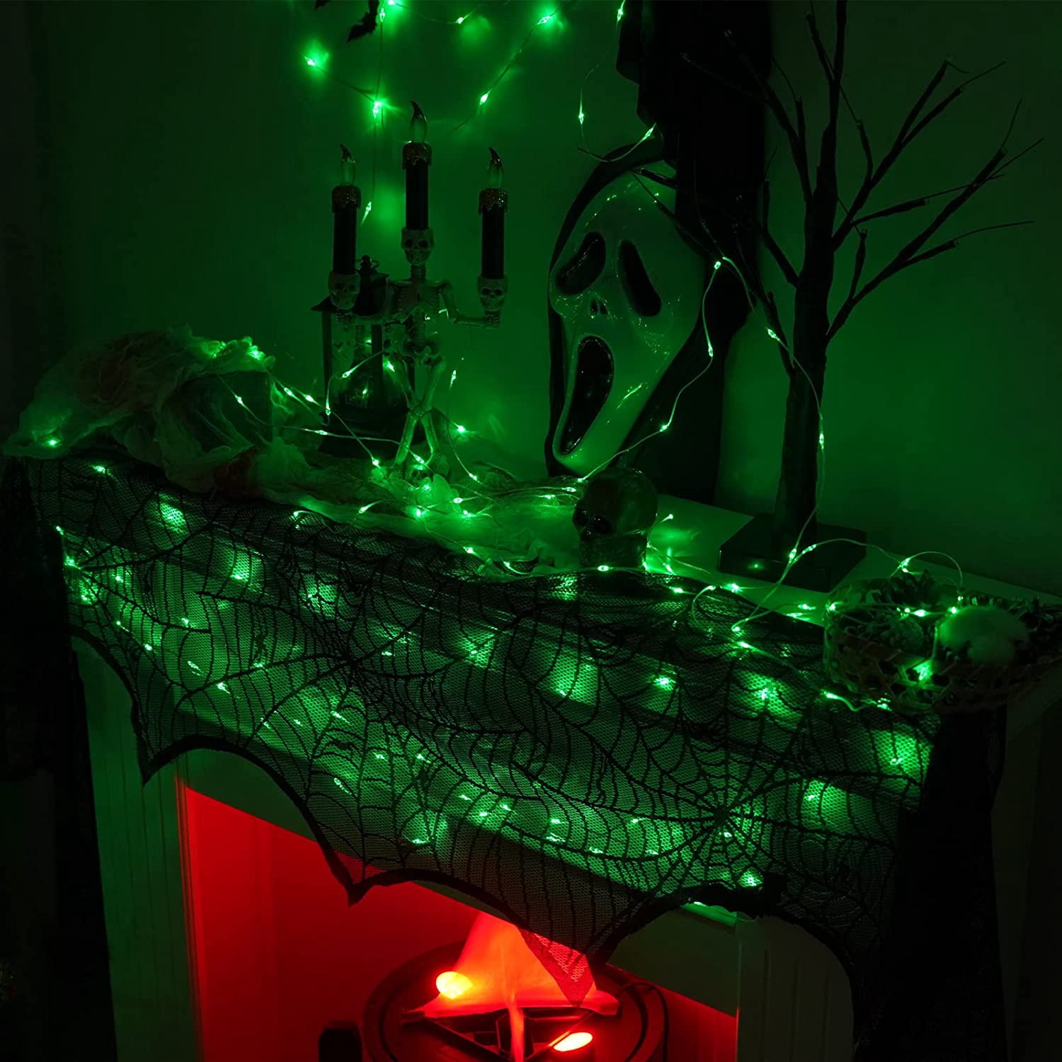 Green Solar Fairy Lights Outdoor Waterproof, 2 Pack Each 33ft 100 LED Solar String Lights, 8 Modes Silver Wire Solar Twinkle Lights for Halloween Christmas Patio Garden