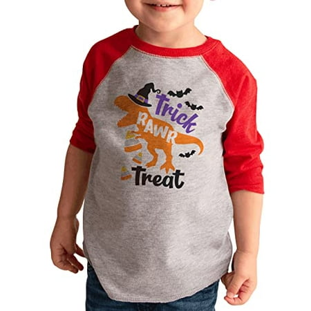 

7 ate 9 Apparel Kids Dinosaur Happy Halloween Shirts - Trick Rawr Treat Candy Corn Red Shirt 12 Months