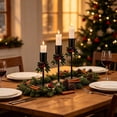 thumbnail image 4 of 3-Piece Christmas Taper Candle Holder Set, Iron Stands with Bow, Pinecone and Berry Accents for Tabletop and Mantel Decor, Green, 4 of 6