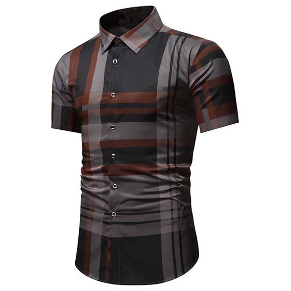 Palato Mens T Shirts,Men Casual Buttons Turndown Single Breasted Lattice Shirt Short Sleeve Shirt