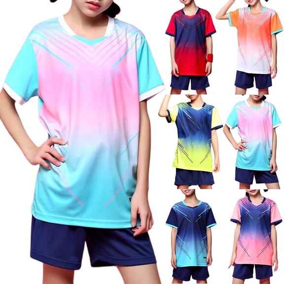 YHAJDS Kids Sport Set Breathable Short Sleeve Crewneck Jersey with Pull on Shorts Training Wear