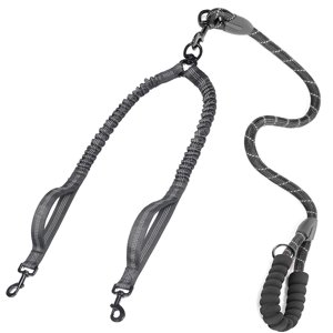Dinosam Double Dog Leash with 360° Swivel, Black