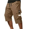 thumbnail image 2 of BRDFRL Men's Below Knee Long Shorts Cargo Capri Lightweight Hiking 3/4 Multi Pockets Brown L, 2 of 4