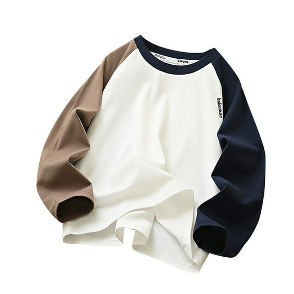 Atogsazn Children's Boys Cotton Clothes Kids Crewneck Long Sleeve Pullover Sweatshirt Casual Loose Tops Brown 14-15 Years