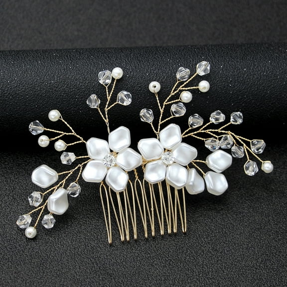 Namzi Bridal Flower Wedding Hair Pins Crystal Pearl Hair Combs Clips Headpiece Gold Wedding Hair Accessories Jewelry with Rhinestone for Brides Bridesmaids Women Girls (Gold)