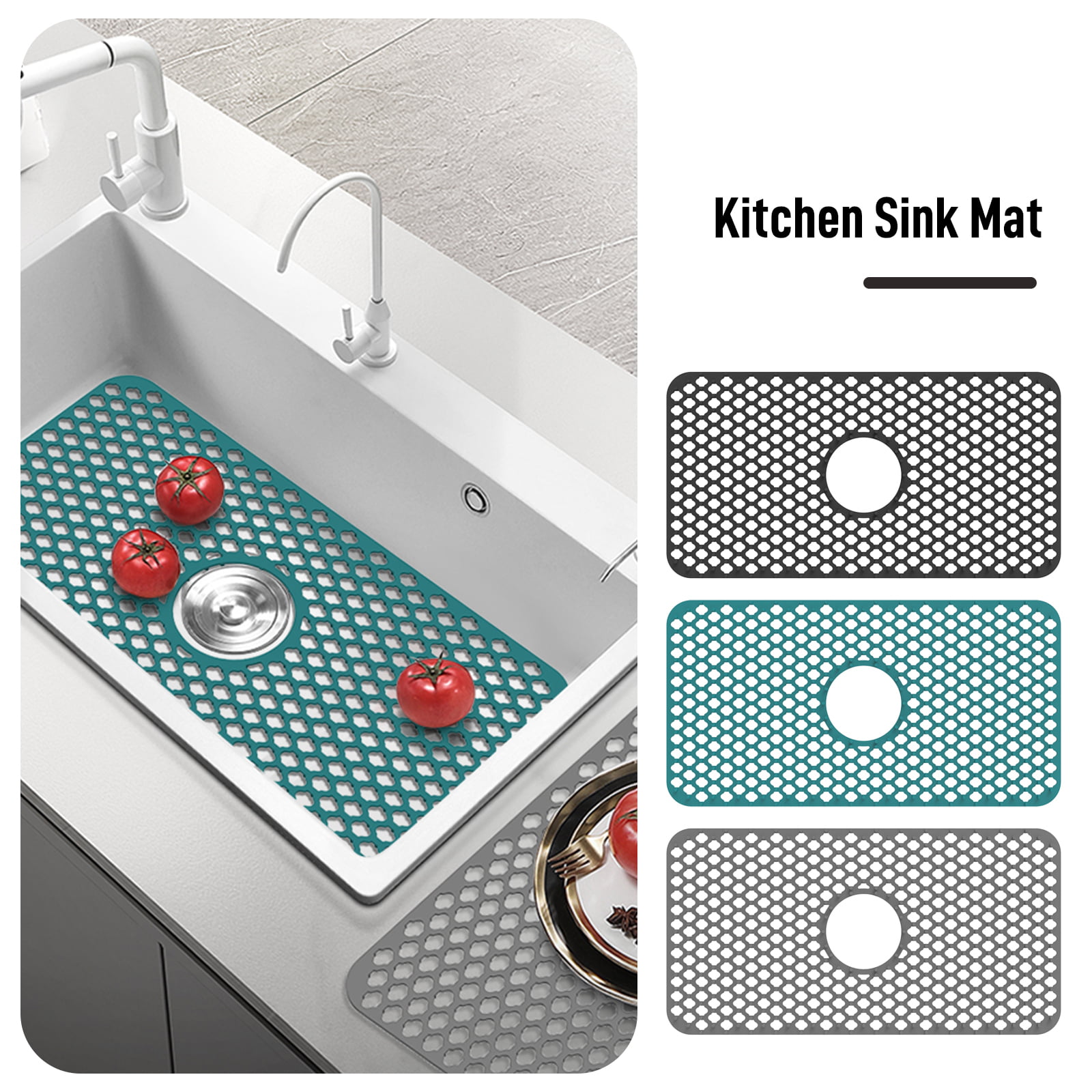 Yesbay Anti-Scratch Food Grade Hollow Sink Mat with Drain Hole Practical Silicone Sink Dishwashing Pad Kitchen Tool, Size: 34.49