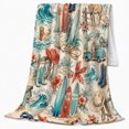 thumbnail image 2 of Coastal Cowgirl Surf Flannel Blanket with Western Boots and Surfboards, Ocean Waves, Horse and Shells Throw for Beach House and Guest Room, Home Decor Gift for Ocean Rodeo Fans, 2 of 7
