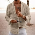 thumbnail image 2 of HDGB Men's Cotton Linen Gauze Shirts Long Sleeve V Neck Casual Button Down Blouse Solid Color Loose Tops Summer Band Collar Comfy Lightweight Beach Hippie Tee, 2 of 8