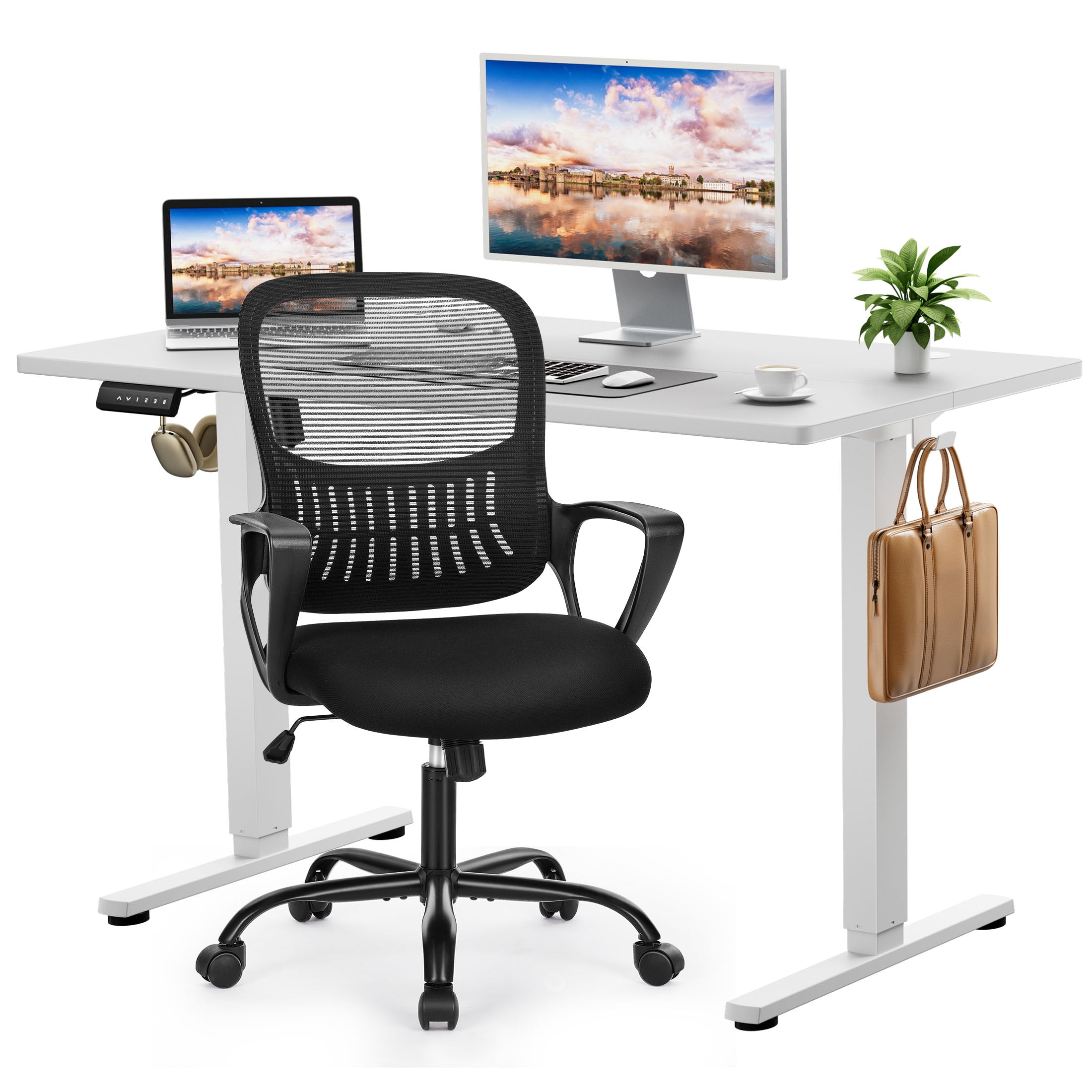 edx Electric Standing Desk & Computer Office Chair Set, 40 x 24 Inches Height Adjustable Desk & Desk Chair, Ergonomic Stand up Desk with Memory Preset for Home Office