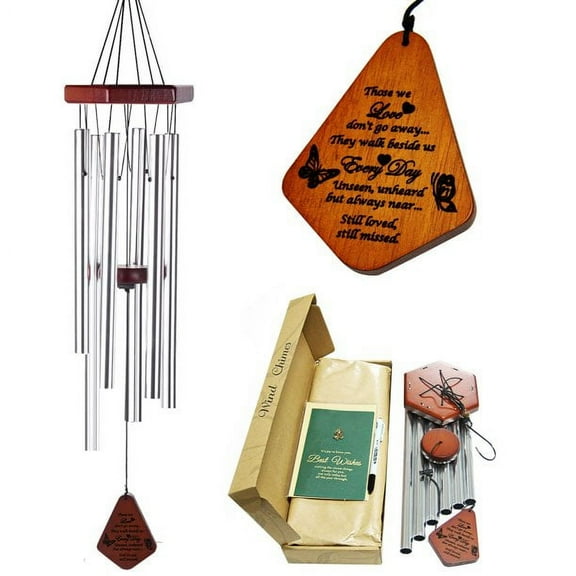 ZOMWOOA Memorial Wind Chimes Outdoor, 32 Inch Large Sympathy Wind Chimes for Loss of a Loved One, Bereavement/Memorial Gift/Sympathy Gift in Memory of Loved One Condolence Remembrance(Silver)