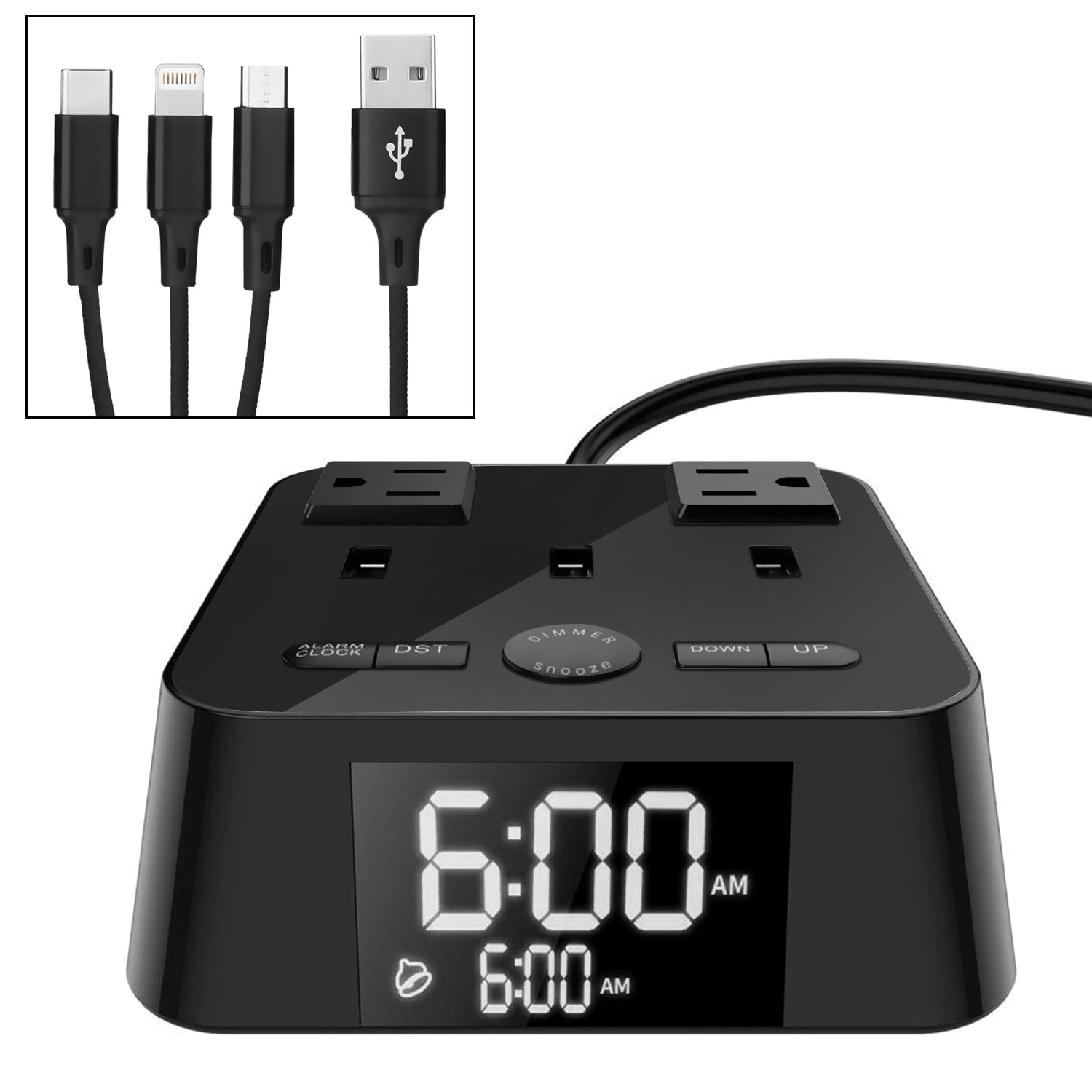 AGPTEK Alarm Clock Charger, 3 USB Charging Ports 2 AC Adapters 4