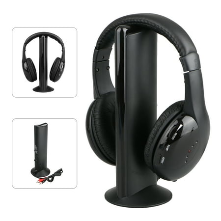 EEEKit Wireless Headphones TV, 5 in 1 Headset Wireless Headphones Cordless RF Radio Mic for PC TV DVD CD MP3 (Best Cordless Headphones For Tv)