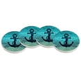 thumbnail image 2 of CARIBOU Round Ceramic Stone Coaster for Drinks Set of 4pcs, Blue Anchor Wood, 2 of 6