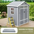 thumbnail image 3 of Wooflex 6.7 x 5.6 x 4 ft Resin Storage Shed with Floor, Air Vent, Window, Lockable Double Door, Waterproof Garden Tools, Pool Organizer, Plastic Utility Building, Light Gray, 3 of 14