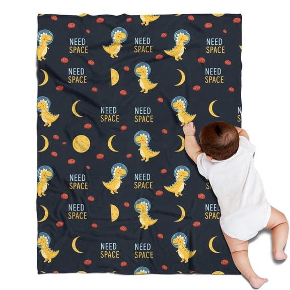 DarkBlue Cartoon Dinosaurs Astronauts Pattern Blanket,Comfortable Soft Flannel Throw Blanket,All Season,Warm Lightweight Blankets for Sofa Bed Couch Living Room Chair,30"x40"