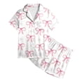 thumbnail image 2 of Wuxian Girls Outfits Kid Short Set Home Wear Summer Breathable 2 Piece Suit Short Sleeve Button Down V-Neck Blouse Shorts Pajama Sets Fashionable Bows Print Valentine'S Day Outfits,White,8-9 Years, 2 of 3