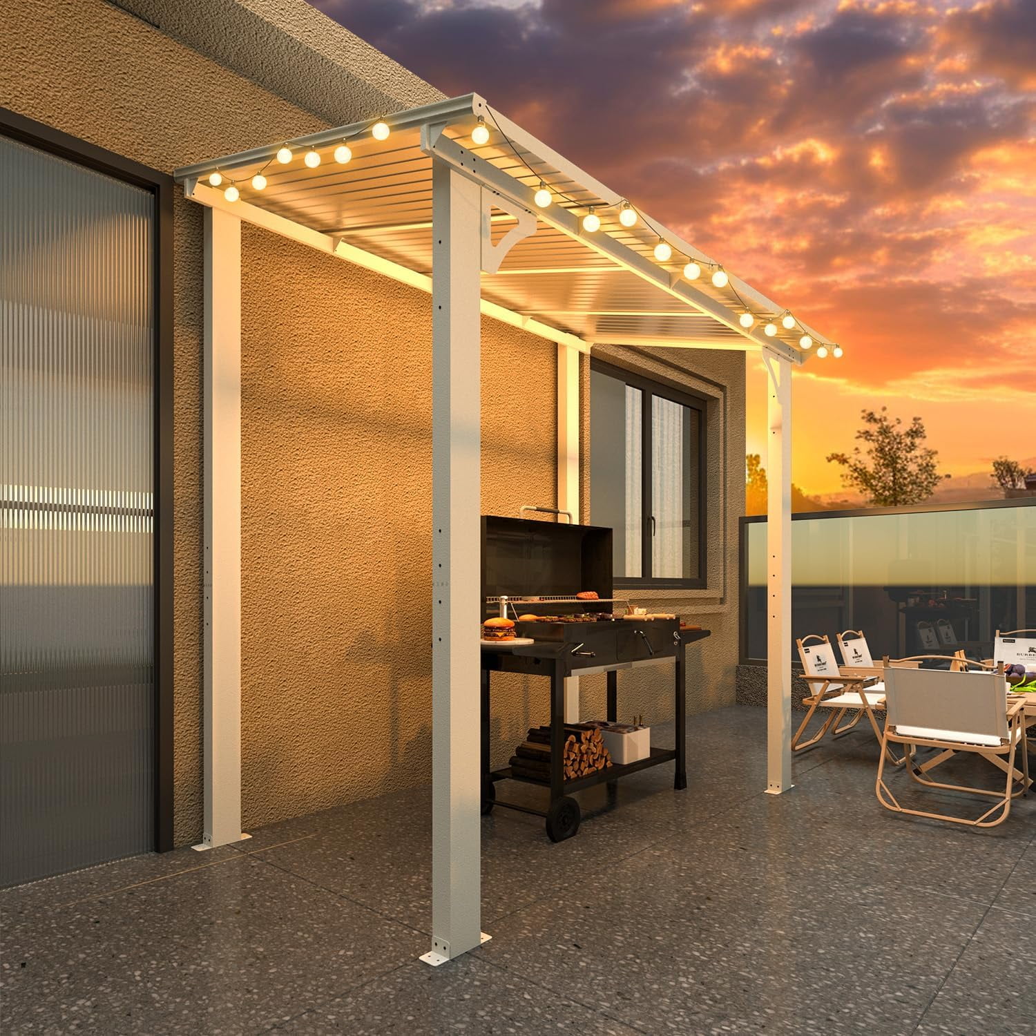 YODOLLA 5' x 8' Hardtop Gazebo Outdoor Aluminum Pergola ​For Garden, Patio, Backyard-White