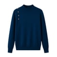 thumbnail image 4 of TtopsQueen Women Mock Neck Knit Sweater, Long Sleeve Soft Slim Pullover Top with Side Decorative Buttons, Comfortable Casual Knitwear for Daily Fall Winter Wear Blue,XL, 4 of 5