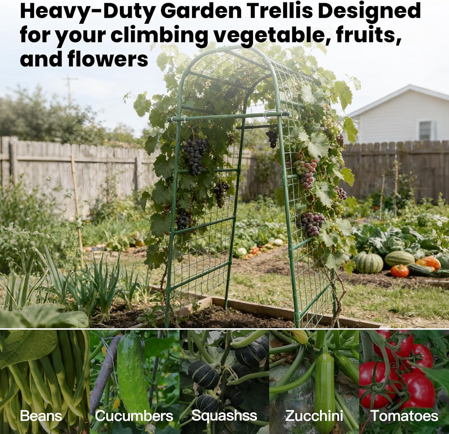 Garden Arch Trellis for Climbing Plants Outdoor, 7 Ft Tall Cucumber Trellis for Raised Bed, Metal Archway Arbor Trellis Support for Vegetables Beans Squash Peas Grape Vines Flowers