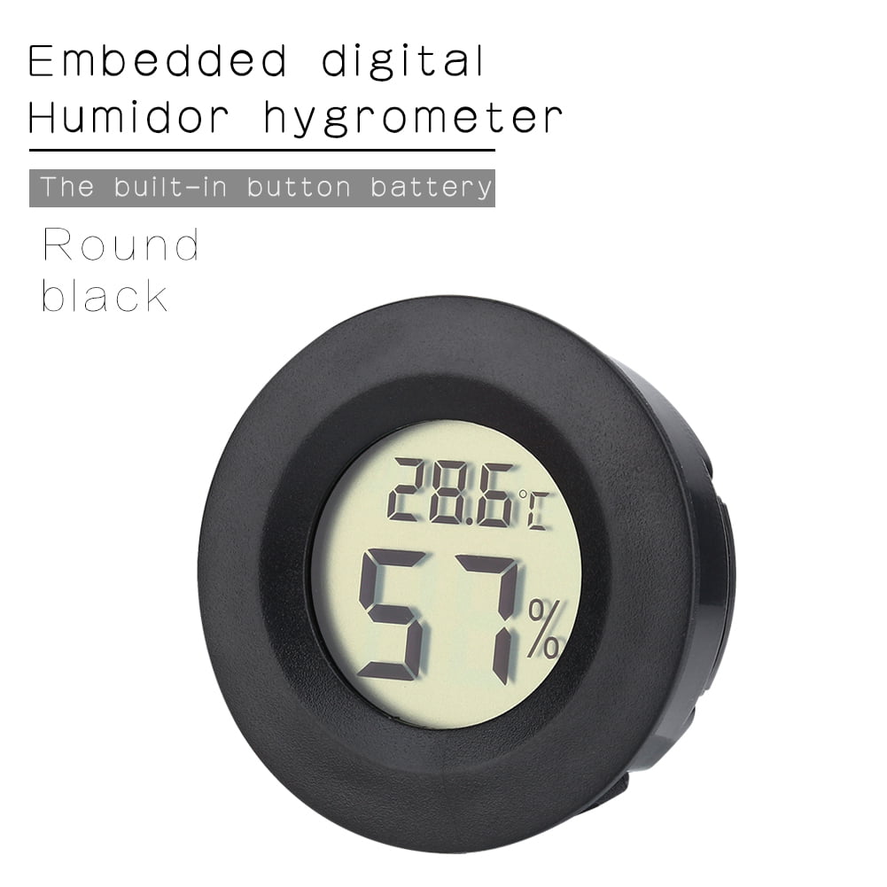 Digital Cigar Humidor Hygrometer Thermometer Temperature Round Black NEW 