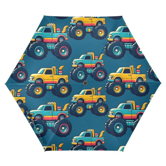 ALAZA Cartoon Car Vehicles UPF 50 Compact Folding Umbrella for Rain Travel Umbrella Packable