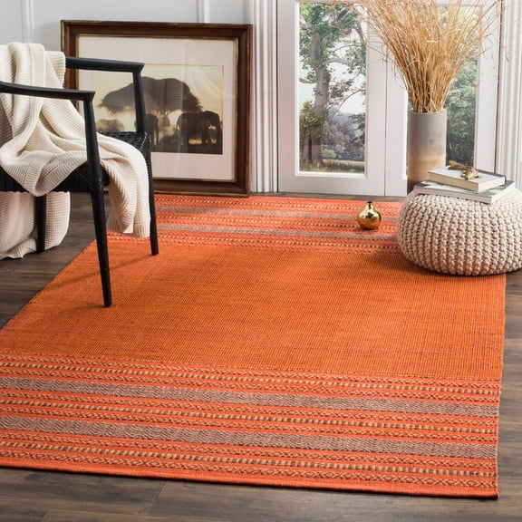 SAFAVIEH Montauk Jobeth Striped Soft Braided Cotton Area Rug, Orange/Red, 3' x 5'