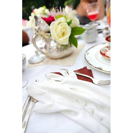 Table Setting Quiz Table Setting with Vintage Gloves at a Tea Party, Shallow Focus Print Wall Art By soupstock ()