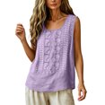 thumbnail image 4 of Womens Tank Tops Summer Cotton Linen Embroidery Casual Blouse Loose Fit Scoop Neck Gauze Boho Shirts, 2XL, 4 of 7