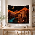 thumbnail image 5 of Adobe House by a Turquoise River Under a Crescent Moon, Peaceful Illustration for Art Lovers, Desert Art, Housewarming Gift, Tapestry Wall Hanging for Bedroom and Living Room, 5 of 7