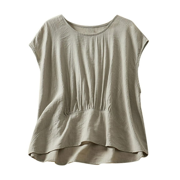 Flowy Cotton Linen Sleeveless Tops for Women Pleated Round Neck Dressy Vest Tank Tops Business Office Shirt