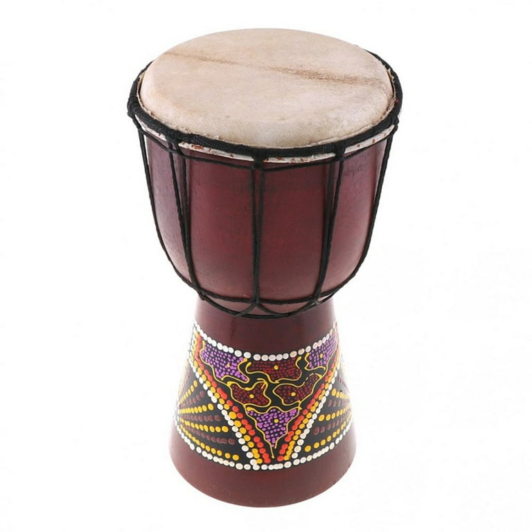 6in African Djembe Drum Hand-Carved Solid-Wood Goat-Skin