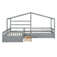 thumbnail image 4 of Bellemave House Bed Double Twin Beds, Wood L-Shape Twin Bed with 3 Storage Drawers, Montessori Bed with Roof and Fencefor Toddler Kids Girls Boys (Gray), 4 of 8