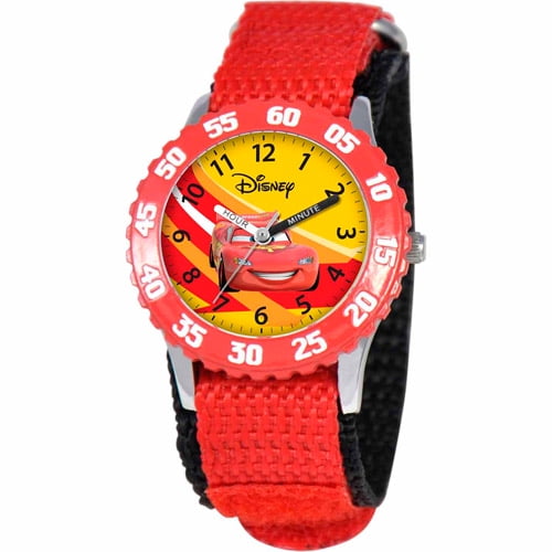 Disney - Cars Lightning McQueen Boys' Stainless Steel Watch, Red Strap ...