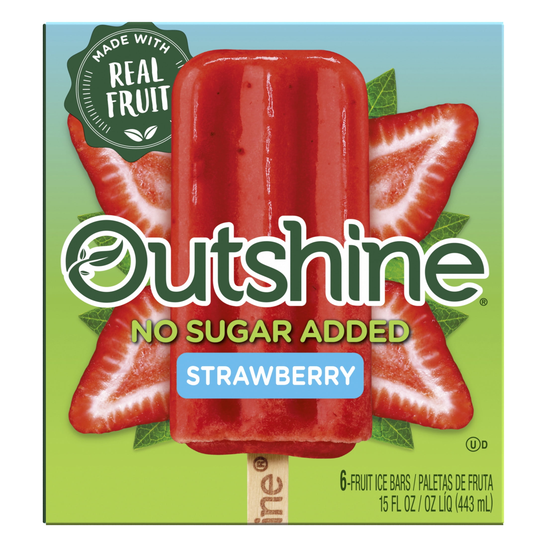 Outshine Strawberry Frozen Fruit Bars with No Sugar Added, Gluten Free, 6 Count