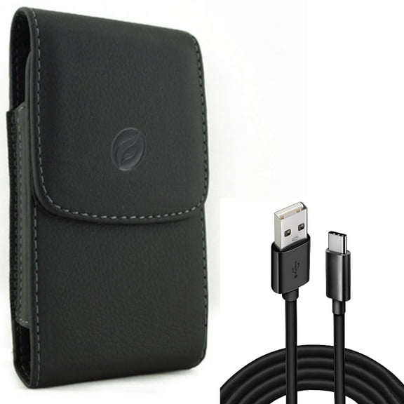 For Galaxy A73 /A23 /A14 /A13 - 10ft USB Cable w Case Belt Clip, Type-C Charger Cord Power, Leather Holster Cover for Samsung Galaxy A73 /A23 /A14 /A13 5G