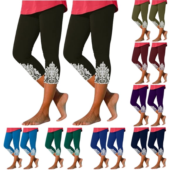 Aboser Leggings Capri pour Femmes à Contrôle du Ventre, Lot de 2, Taille Haute, Pantalons Raccourcis, Leggings de Plage Bohèmes Brodés, Extensibles et Doux, Pantalons d'Entraînement pour Femmes 2025