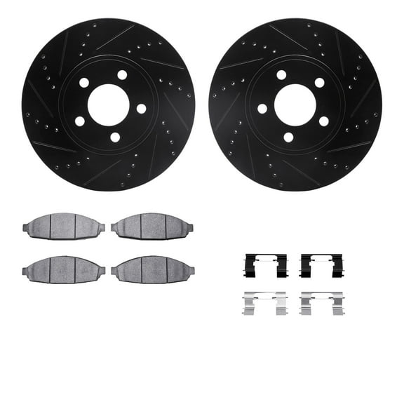 Dynamic Friction Company Front Brake Rotors-Drilled and Slotted-Black with 5000 Advanced Brake Pads includes Hardware 8512-56015