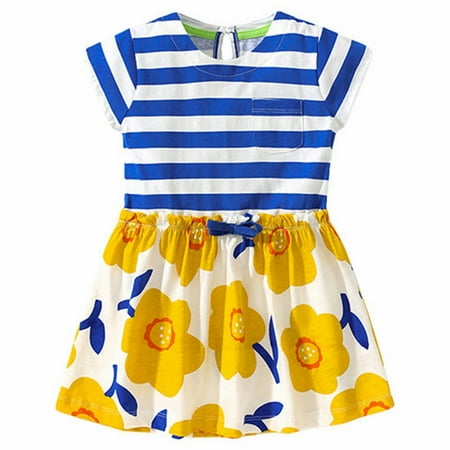 

Little Girls Dress Summer Children Princess Dress Short Sleeve Striped Round Neck Cotton Little Girls Dress Kids Baby Sweet Sundress Outwear Leisure Dailywear