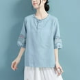 thumbnail image 4 of fatyb Plus Size Linen Shirts Embroidery Short Sleeve Button up Vintage Tops Casual Boho Blouses for Women, 4 of 7