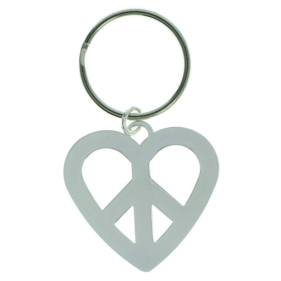 Silver-Tone Heart Shaped Peace Sign Split-Ring-Keychain
