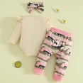 thumbnail image 4 of CAICJ98 Baby Girl Clothes Set Daddys Little Girl Long Sleeve Ruffle Romper Top Camouflage Pants with Headband Newborn Infant Baby Girl Outfit (Pink,12-18 Months), 4 of 7