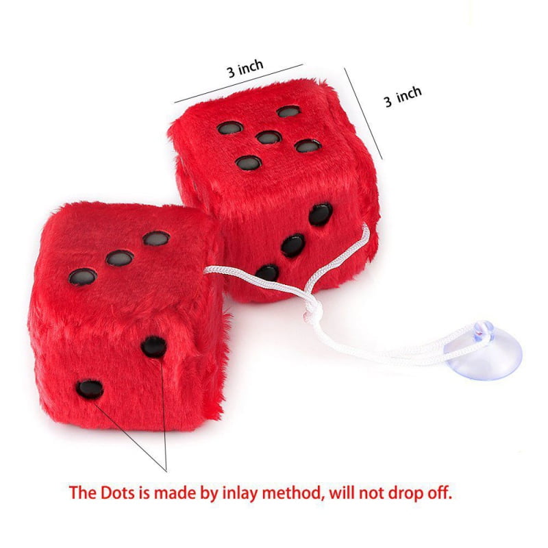 1 PLUSH FUZZY DICE RED  3" INCHES HANG ON  YOUR CAR MIRROR 