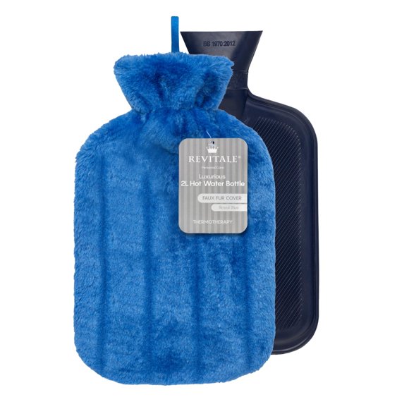 Bolsa de agua caliente REVITALE 2 L con funda suave azul real