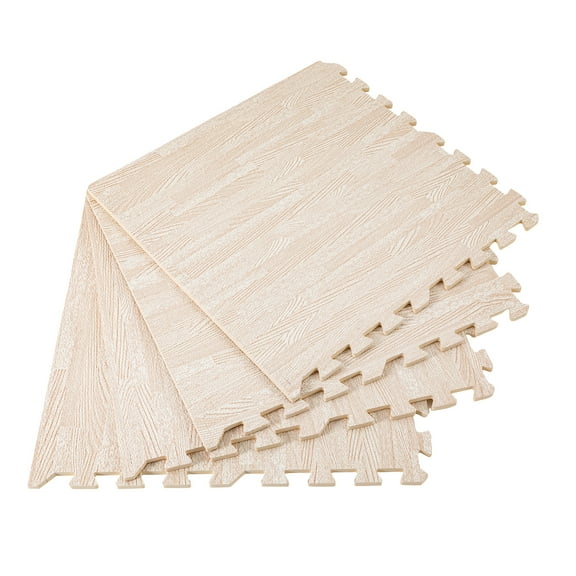 Wildnix White Wood Grain Foam Tiles, 25 Interlocking EVA/PE Hybrid Mats for Home or Office, Cushioned and Non-slip Floor Mats with Easy Installation